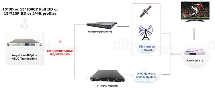 IP to IP H.265 IPTV Transcoder